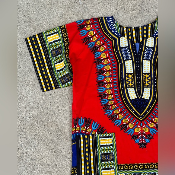 Handmade Mens Dashiki Shirt African Hippie Vintage Red Tribal Blouse Sz M - Picture 6 of 16